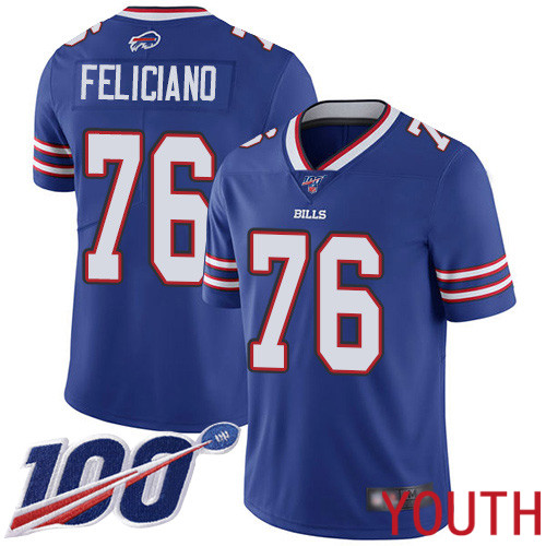 Youth Buffalo Bills #76 Jon Feliciano Royal Blue Team Color Vapor Untouchable Limited Player 100th Season NFL Jersey